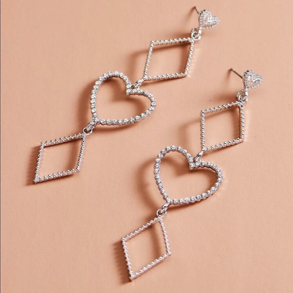 • Tia • Heart + Diamond Pendant Earrings - Picture 3 of 6